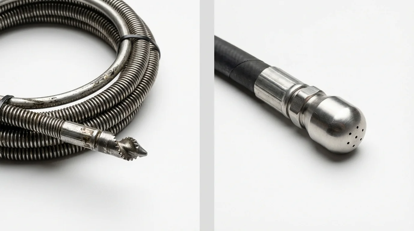Drain snake cable and hydro jetting nozzle used for drain cleaning in New Haven, WV