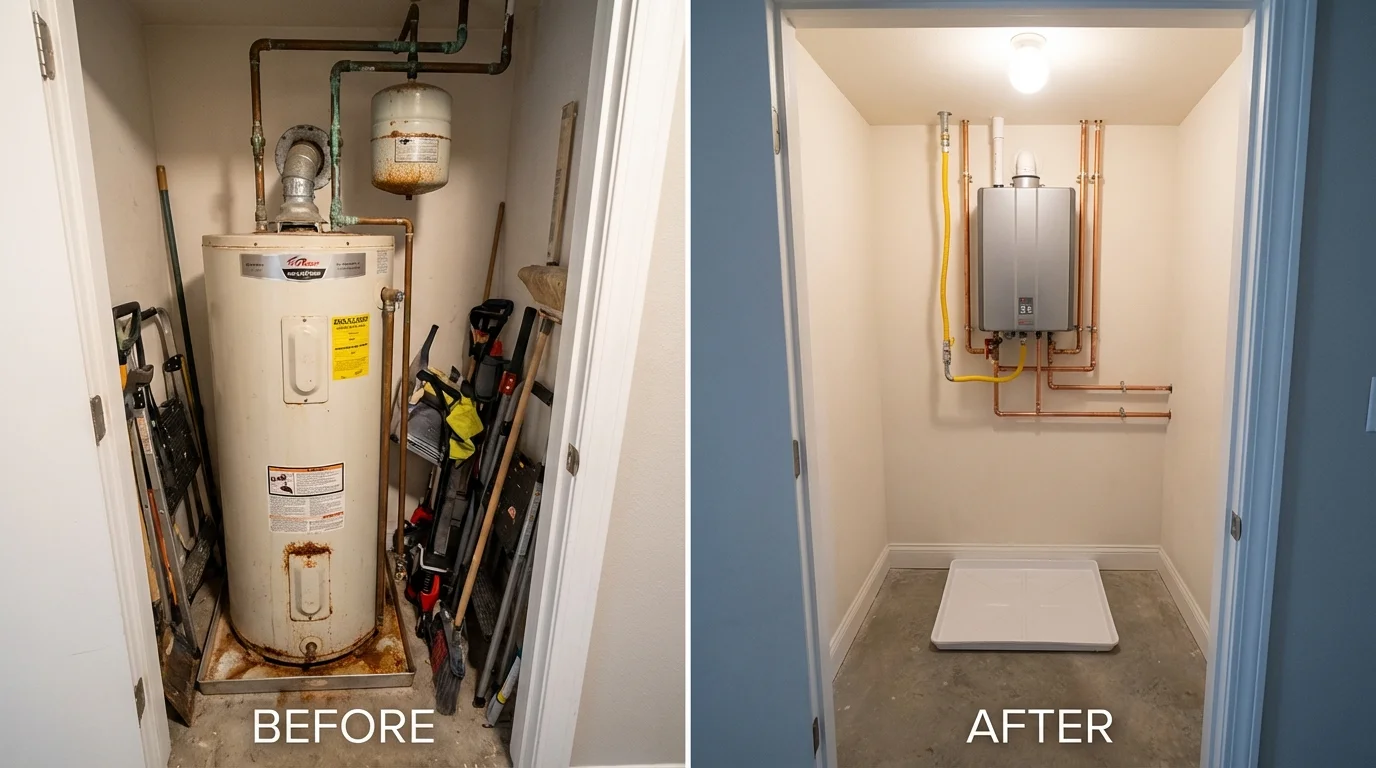 Tank water heater versus wall-mounted tankless unit comparison for New Haven, WV homeowners